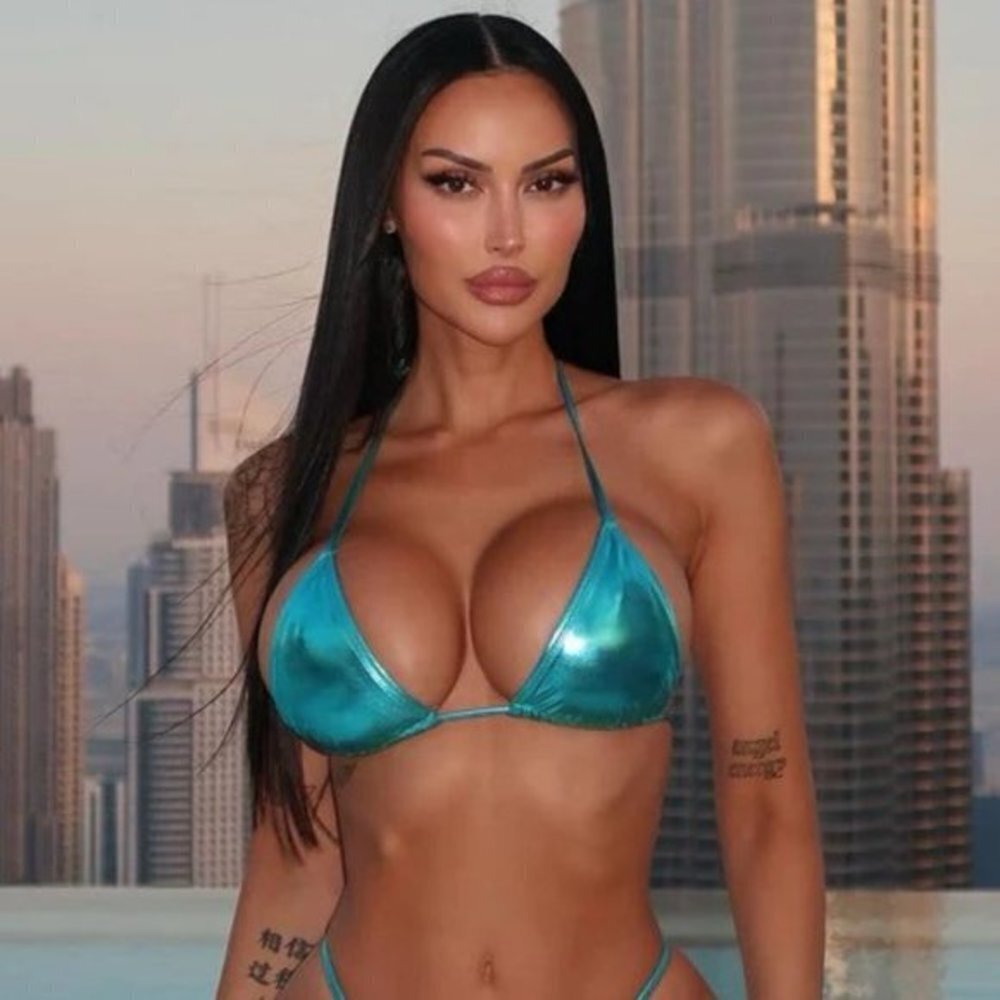 NWT Scrunchy Bum Tie Bikini set, Metallic blue, mermaid, swimsuit Size Medium